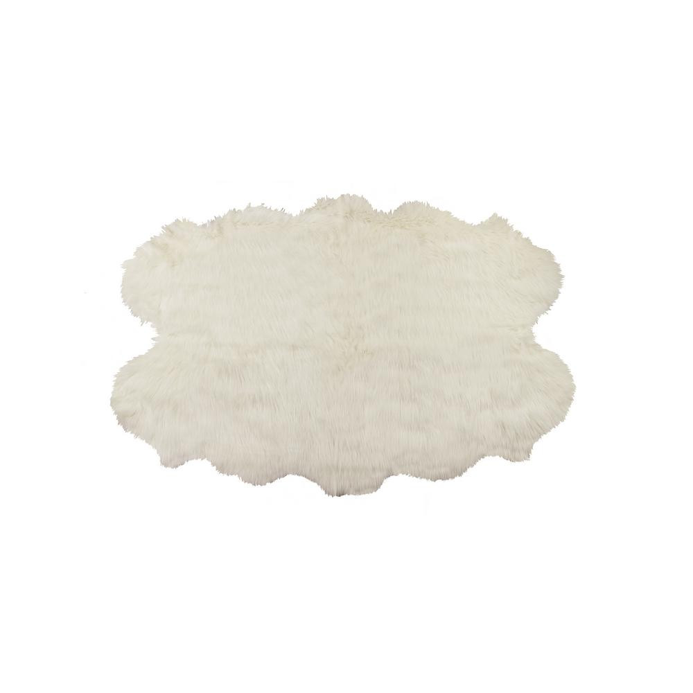 Luxe Faux Fur Gordon Off White 4 ft. x 6 ft. Faux Sheepskin Quattro Indoor Rug | The Home Depot