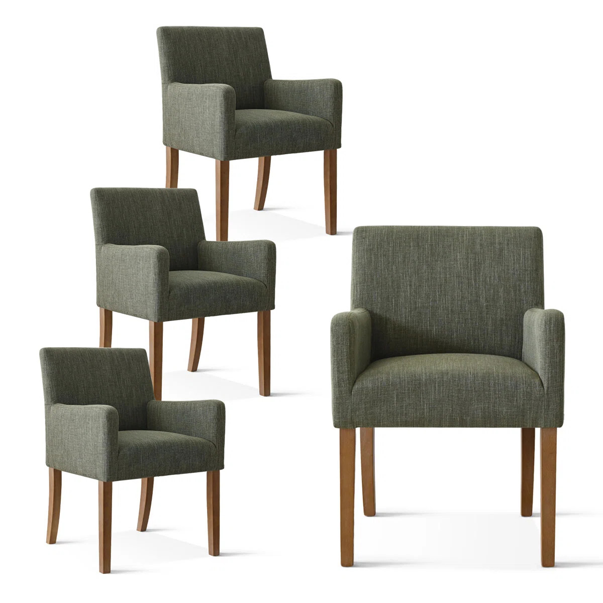 Set of 4 Upholstered Solid Wood 20.5'' Seat Height Linen Dining Armhair | Wayfair North America