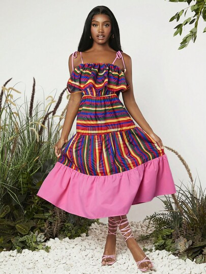 SHEINNeu Striped Ruffle Hem Cami Dress | SHEIN