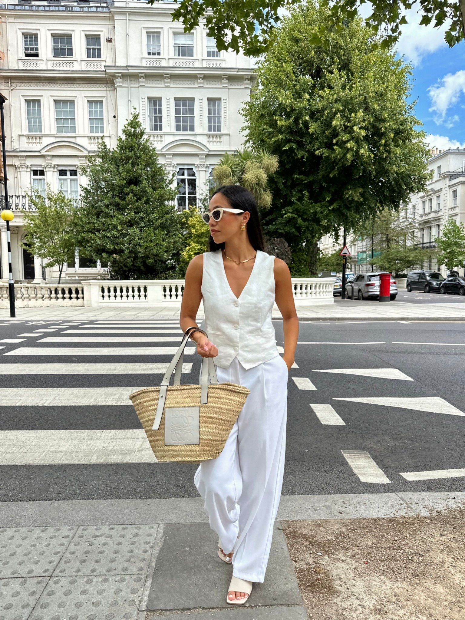 Spring/ summer in the city look 🤍 a linen trouser and waistcoat look paired with a basket bag 🌞 

#LTKeurope #LTKspring #LTKsummer