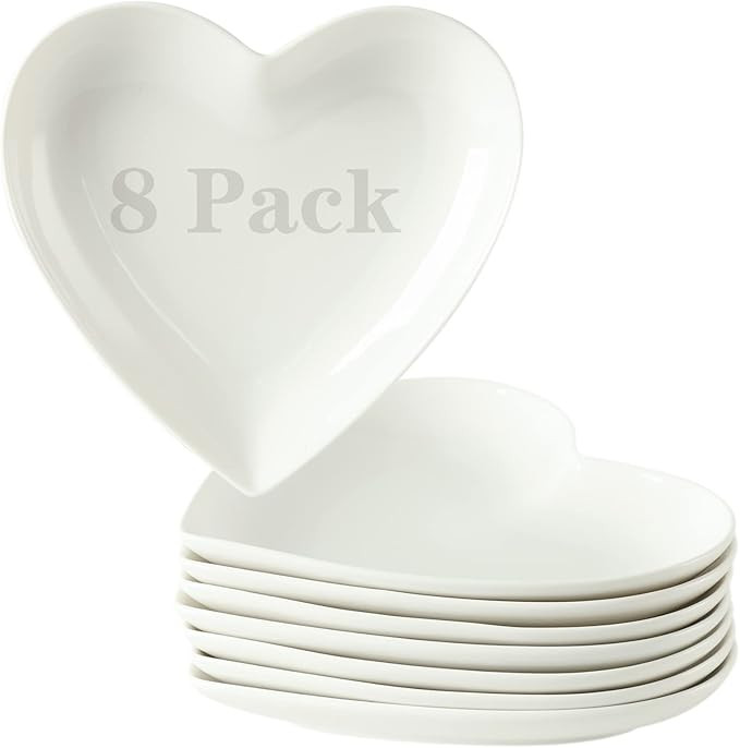 TAMAYKIM 7.5 Inch Porcelain Dessert Plates, Heart Shaped Salad Appetizer Plates, Small Dinnerware... | Amazon (US)