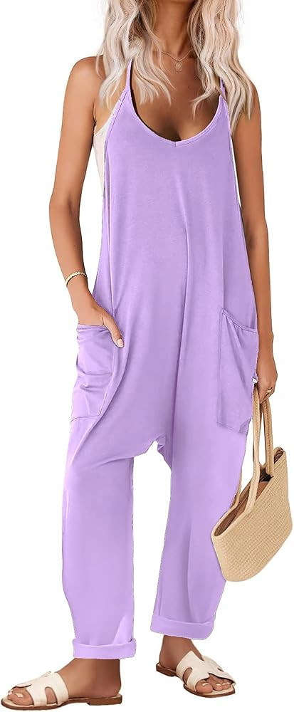 Ekouaer Womens Sleeveless Jumpsuit Loose Spaghetti Strap Baggy Overalls Jumpers Casual Long Pants... | Amazon (US)