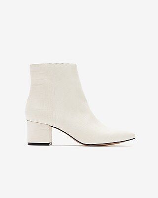 Snakeskin Textured Block Heel Booties White Women's 8 | Express