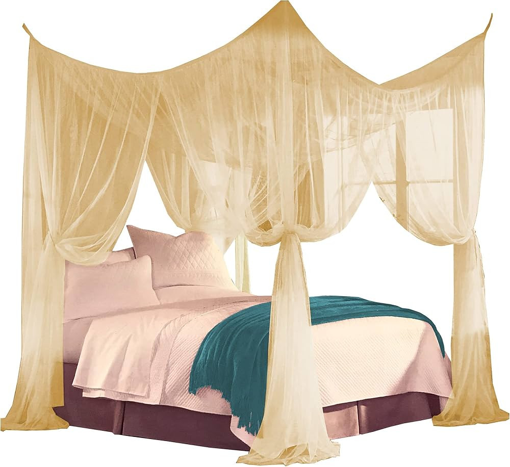 Just Relax Four Corner Post Decorative Elegant Bed Net Canopy Set, Beige, Full/Queen/King, 86.6x7... | Amazon (US)