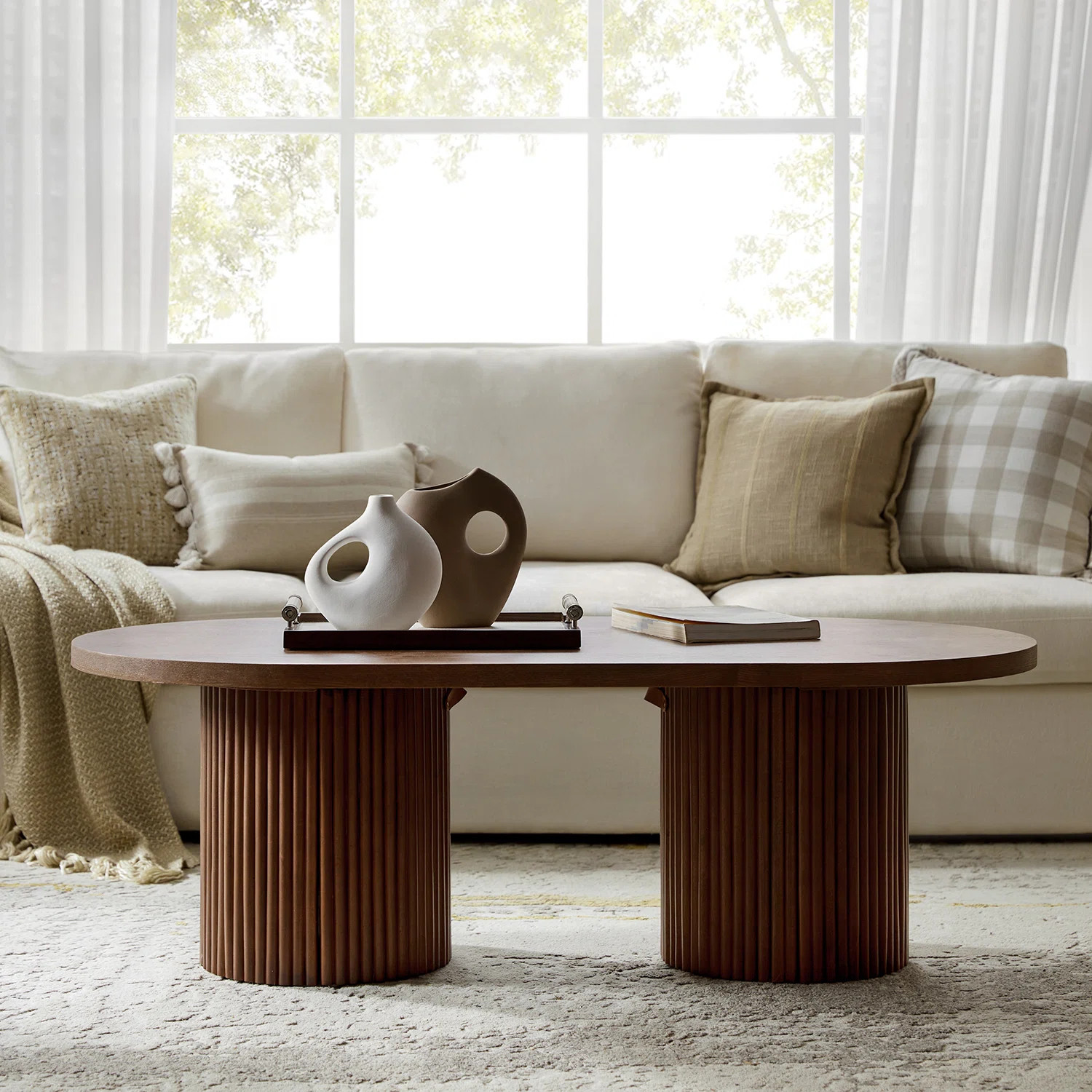 Merriman 53"W Modern Tall Coffee Table With Fluted Solid Wood Legs | Wayfair North America