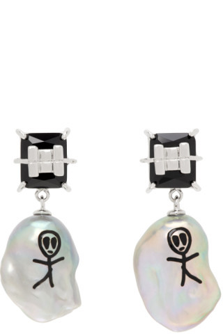 Silver & Black Alien Pearl Earrings | SSENSE