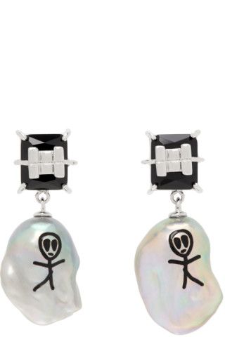 Silver & Black Alien Pearl Earrings | SSENSE