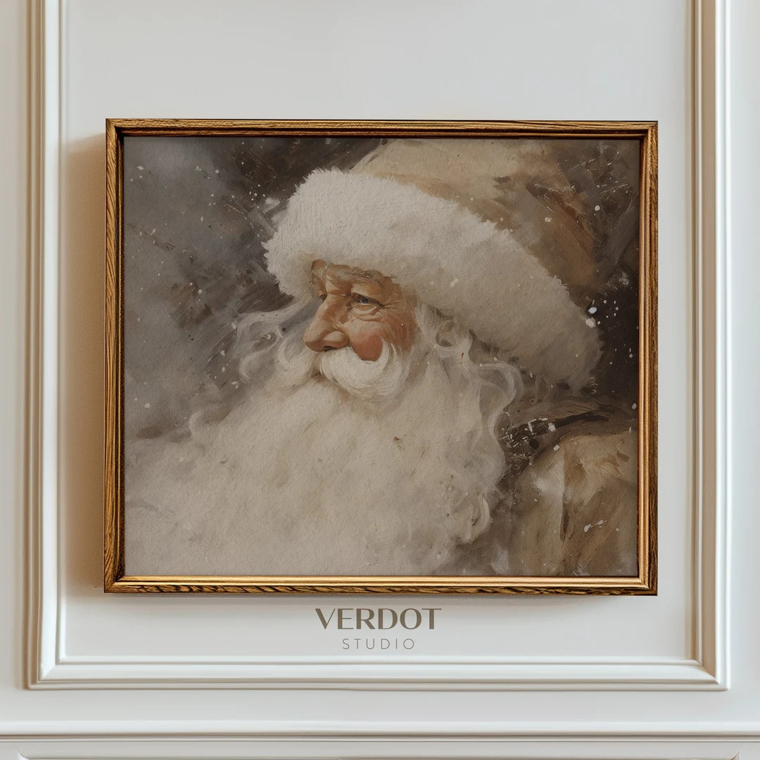Vintage Santa Claus Painting, Christmas Printable Wall Art, Neutral Rustic Santa Print, Beige Hol... | Etsy (US)