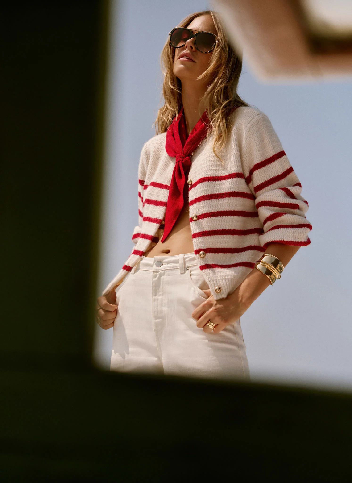 Red Cotton Blend Triangle Knit Scarf | Mint Velvet