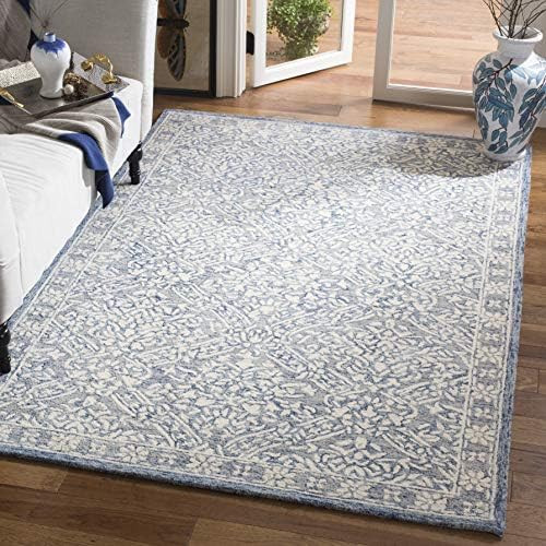 SAFAVIEH Micro-Loop Collection Accent Rug - 4' x 6', Blue & Ivory, Handmade French Country Wool, ... | Amazon (US)