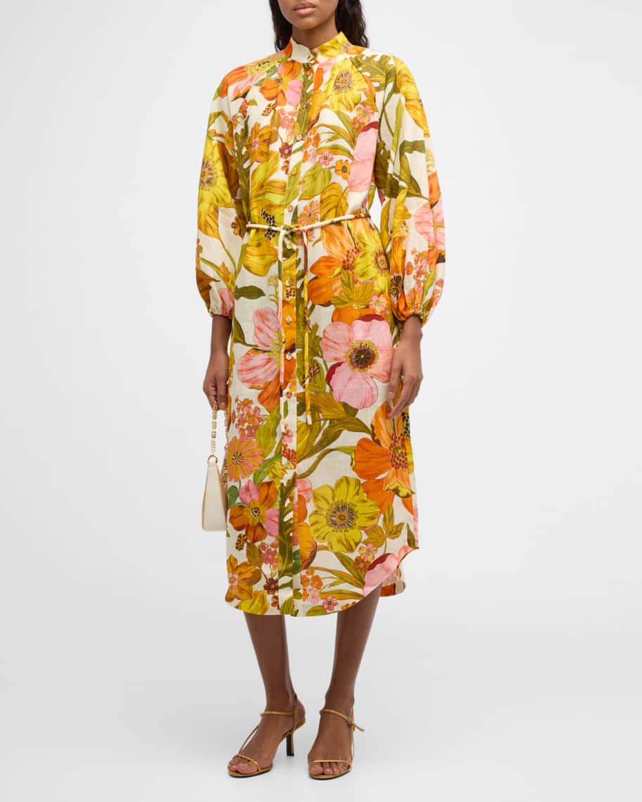 ALEMAIS Silas Relaxed Floral Linen Midi Shirtdress | Neiman Marcus