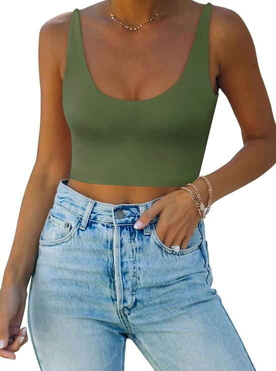 REORIA Butsmooth® Women's Basic Sexy Deep Scoop Neck Double Lined Seamless Sleeveless Cropped Ca... | Amazon (US)
