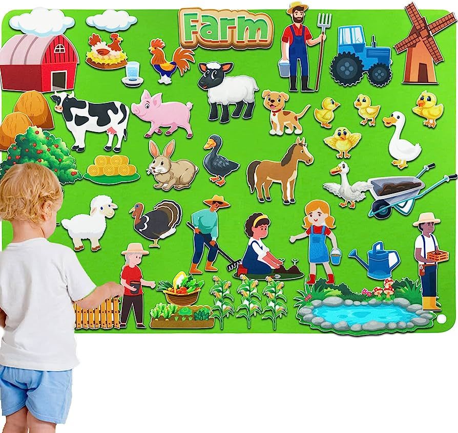 Craftstory 47 Pcs Farm Animals Toys Flannel Felt-Board Stories for Toddlers Learning Wall Activit... | Amazon (US)