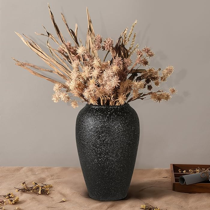 Rustic Large Ceramic Vintage Vase,Matte Black 10.2 Inch Tall Pottery Farmhouse Floor Vase for Liv... | Amazon (US)