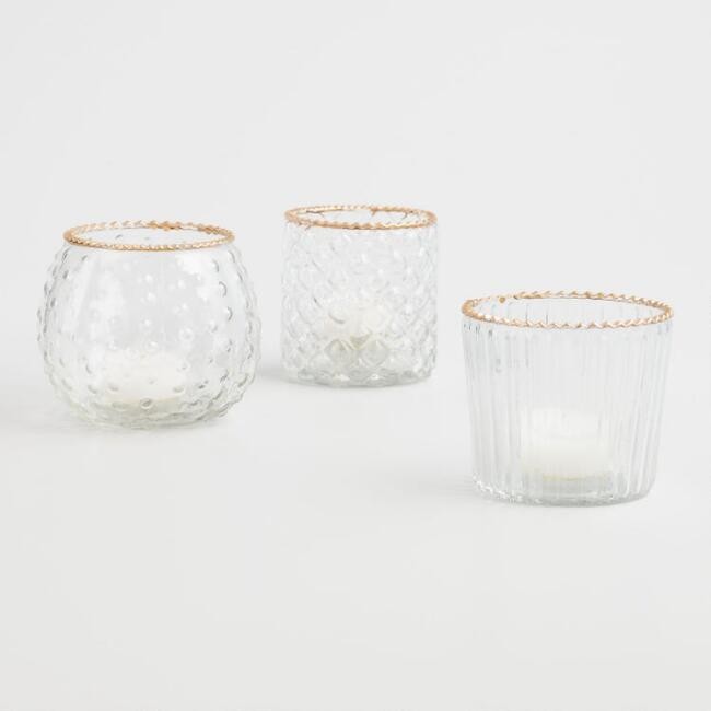 Gold Rimmed Glass Tealight Candleholders Set of 3 | World Market
