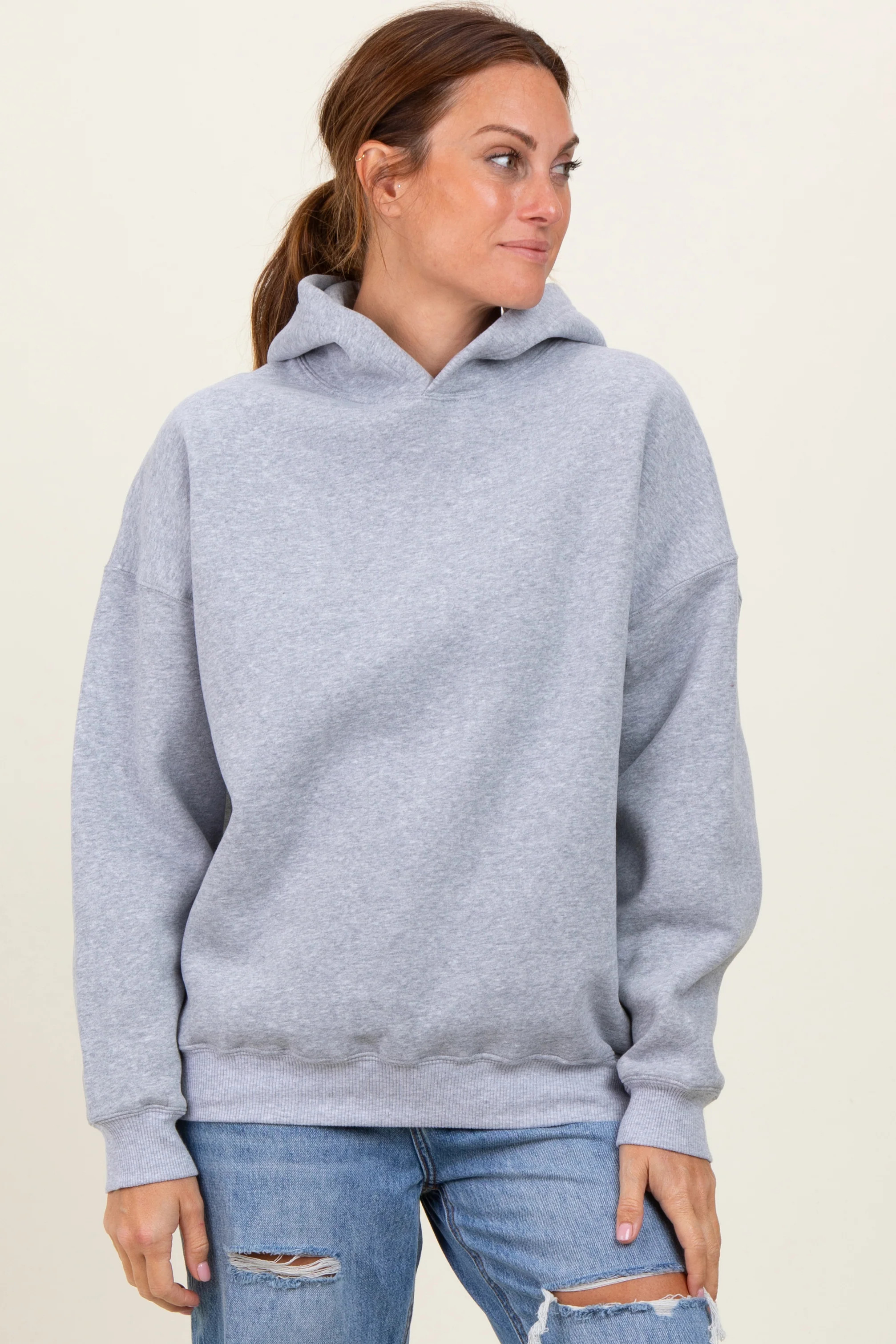 Heather Grey Fleece Oversized Pullover Hoodie | PinkBlush Maternity