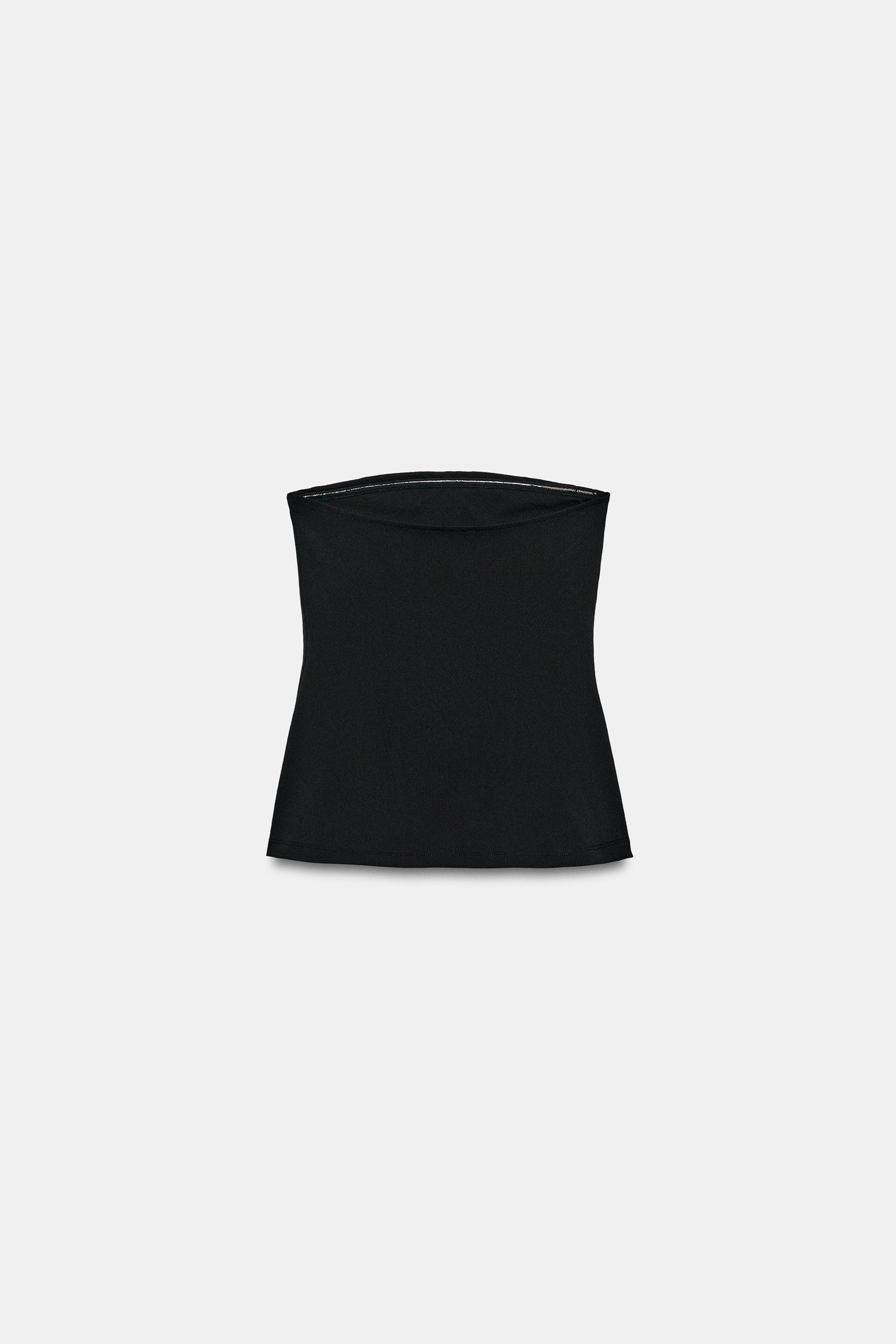 Top made from stretch fabric. Straight neckline with an off-the-shoulder design. Hem finished wit... | Zara UK