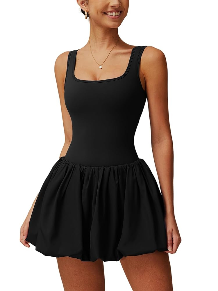 ABOCIW Womens Bubble Tennis Dress Squre Neck Sleeveless Workout Golf Athletic Dresses Build in Sh... | Amazon (US)