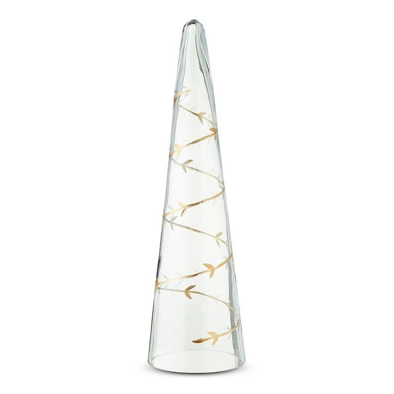 My Texas House 16.25 Inch Glass Cone Christmas Tabletop Decor- Gold Etched Leaf Finish - Walmart.... | Walmart (US)