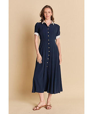 English Factory Women's PLEATED SHIRT MIDI DRESS - Macy's | Macy's