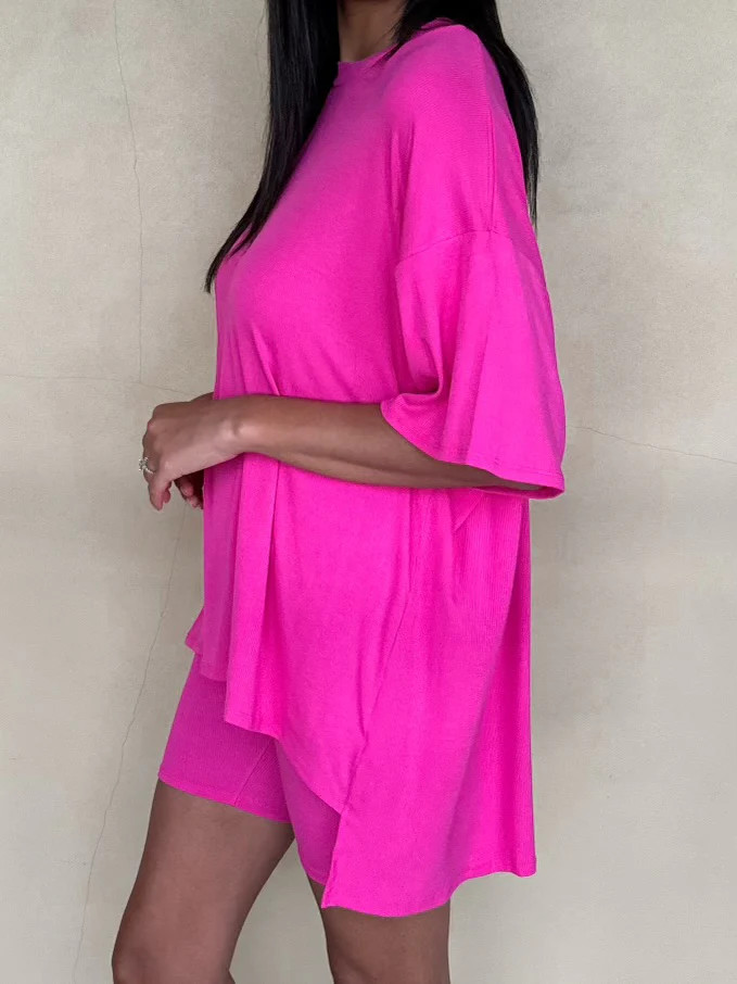 Novi Ribbed Tee + Shorts Set | Fuchsia | +Plus Available | RESTOCK | Talulah