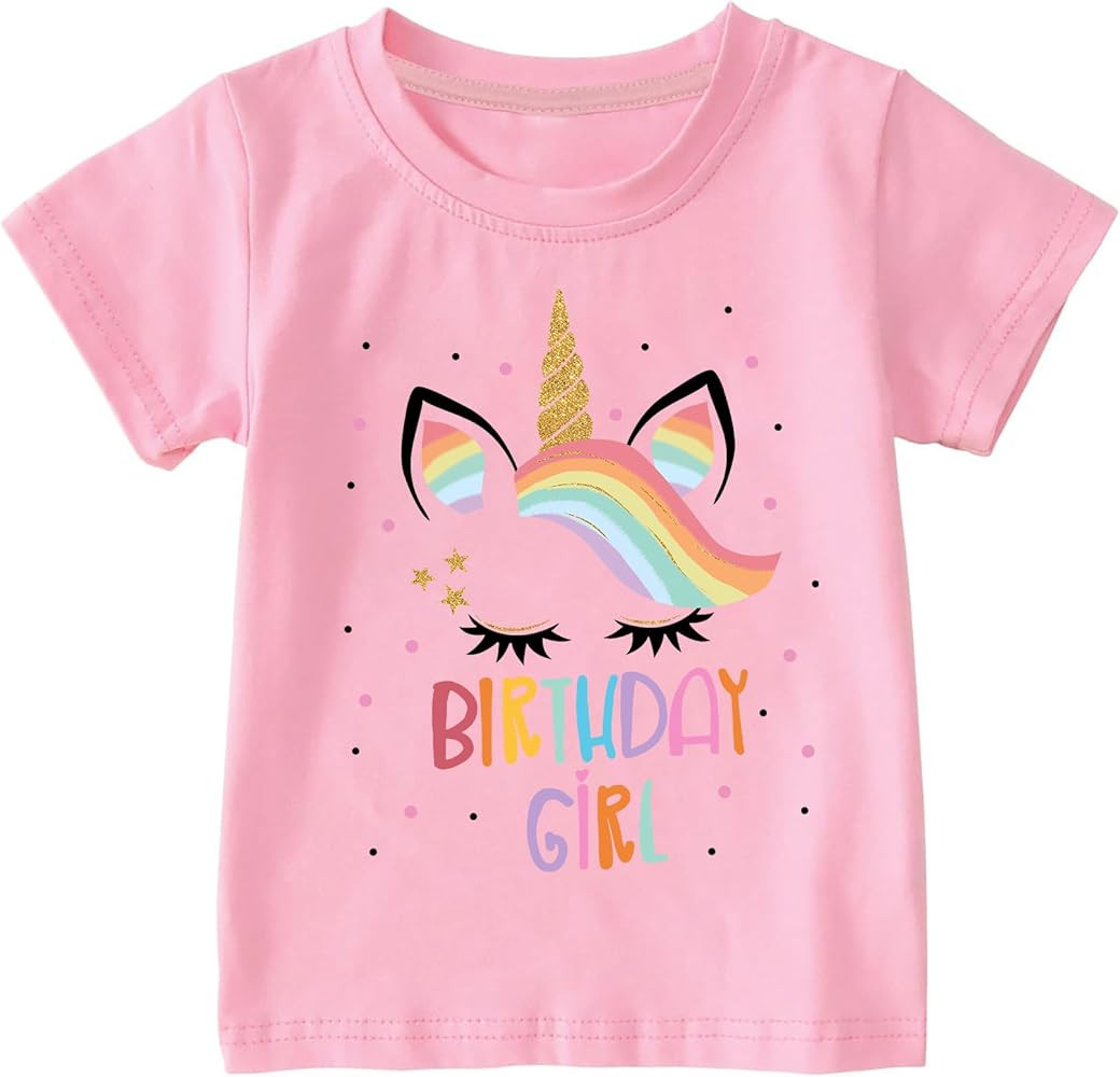 Birthday Girl Shirt 2nd 3rd 4th 5th 6th 7th Girls Birthday T-Shirts Toddler Mermaid Unicorn Cotto... | Amazon (US)