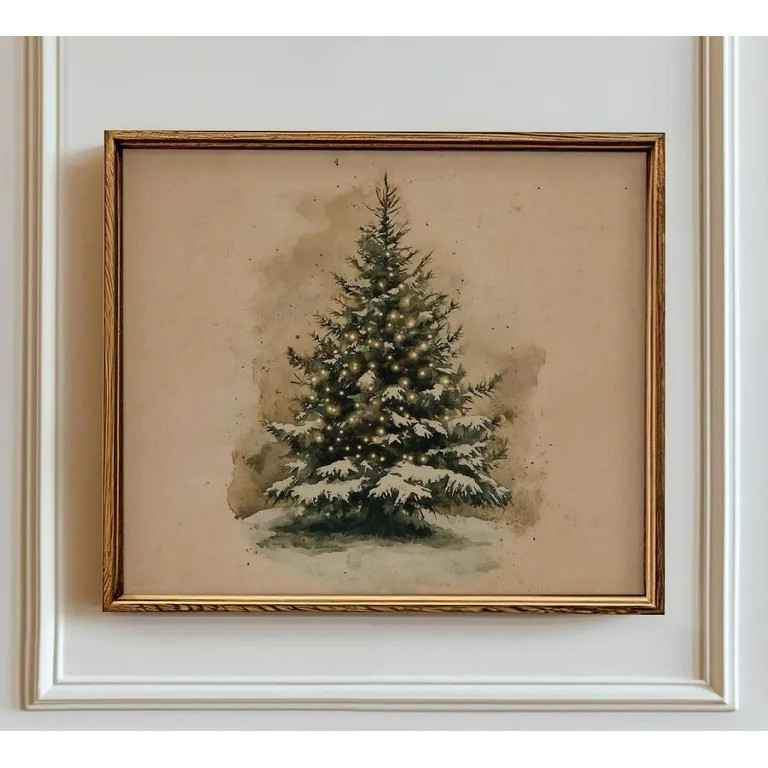 Vintage Christmas Tree Print Poster Antique Evergreen Beige Holiday Wall Art Canvas Artwork Wall ... | Walmart (US)