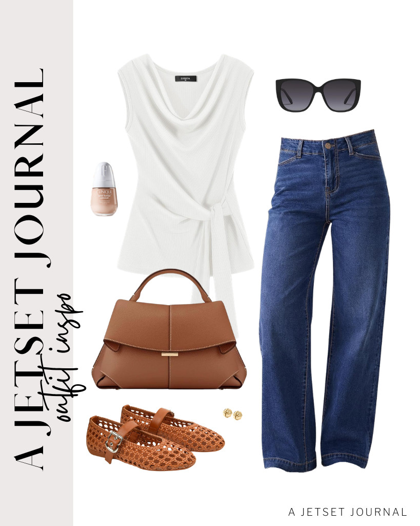 I really love this white cowl neck sleeveless top from Zesica. It gives off a chic vibe when paired with wide-leg jeans. These cozy ballet flats and top-handle satchel bag will complete the look.

#LTKSeasonal #LTKSaleAlert #LTKTravel
 

 