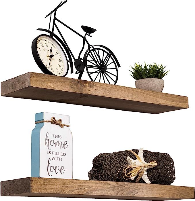 Floating Shelves Rustic Wood Wall Shelf USA Handmade | Set of 2 (Light Walnut, 24" x 5.5") | Amazon (US)