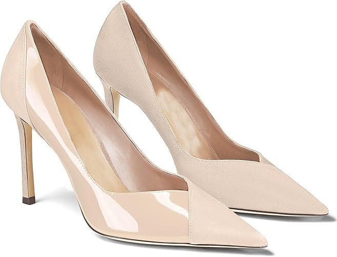 Coutgo Womens Pointed Toe High Heels Pumps Patent Suede Stiletto Heel Slip on Office Party Weddin... | Amazon (US)