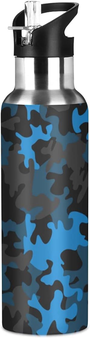 Yasala Water Bottle Bright Blue Black Camo Coffee Thermos Stainless Steel Insulated Beverage Cont... | Amazon (US)