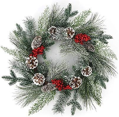 BOMAROLAN Winter Snowflake Christmas Wreath 20 Inch Artificial Pine Cone Pine Needle Branch Harve... | Amazon (US)