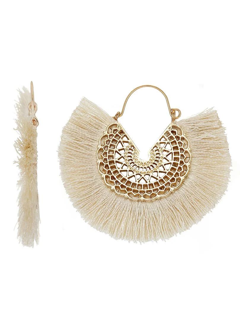 Time and Tru Women's Goldtone and Ivory Tassel Fringe Earring | Walmart (US)