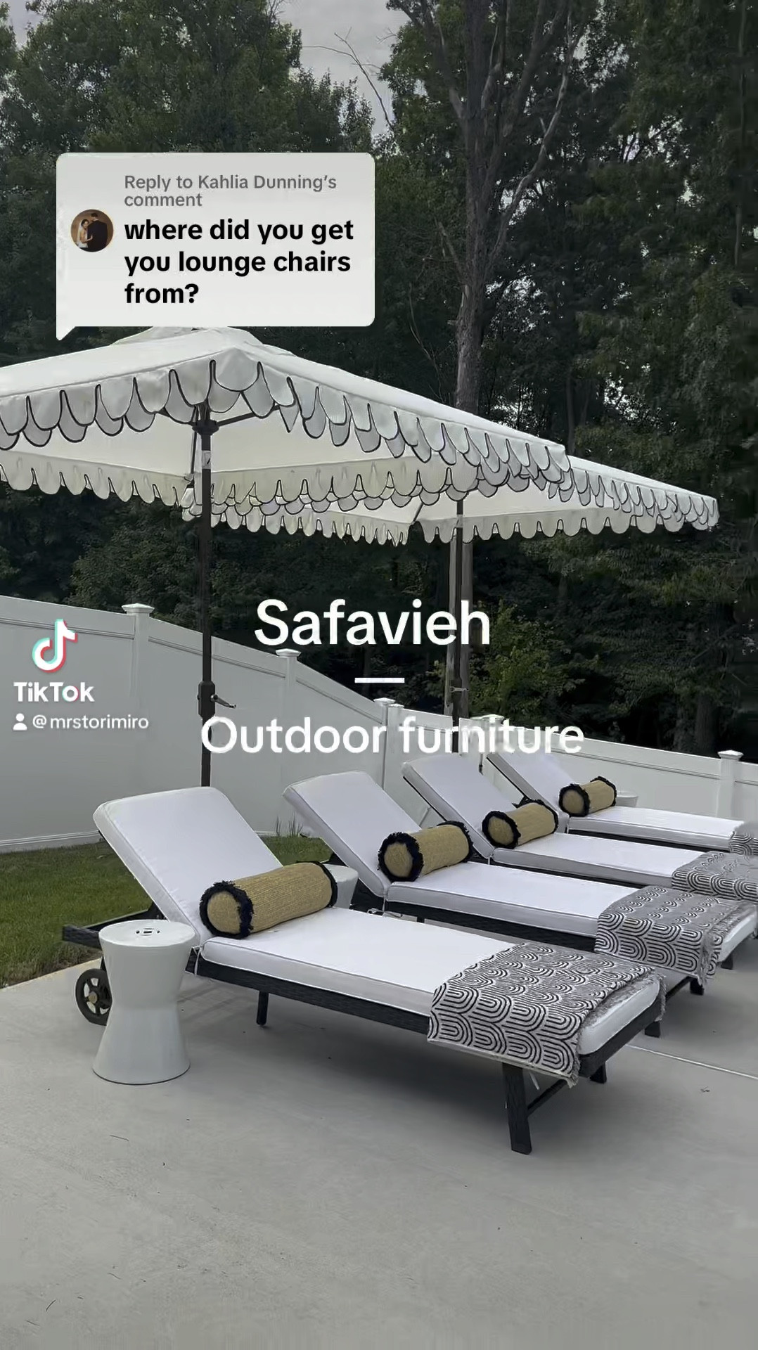 Safavieh outdoor furniture | black and white loungers | scalloped umbrellas 

#LTKSummerSales #LTKHome #LTKVideo