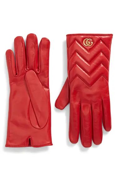 GG Logo Cashmere Lined Quilted Leather Gloves | Nordstrom