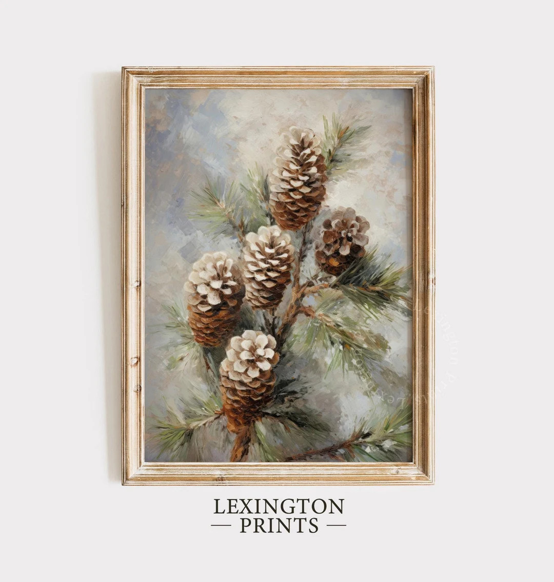 Christmas Decor Vintage Christmas Pinecone Decor Still Life Rustic Christmas Wall Art Pinecone Ho... | Etsy (US)