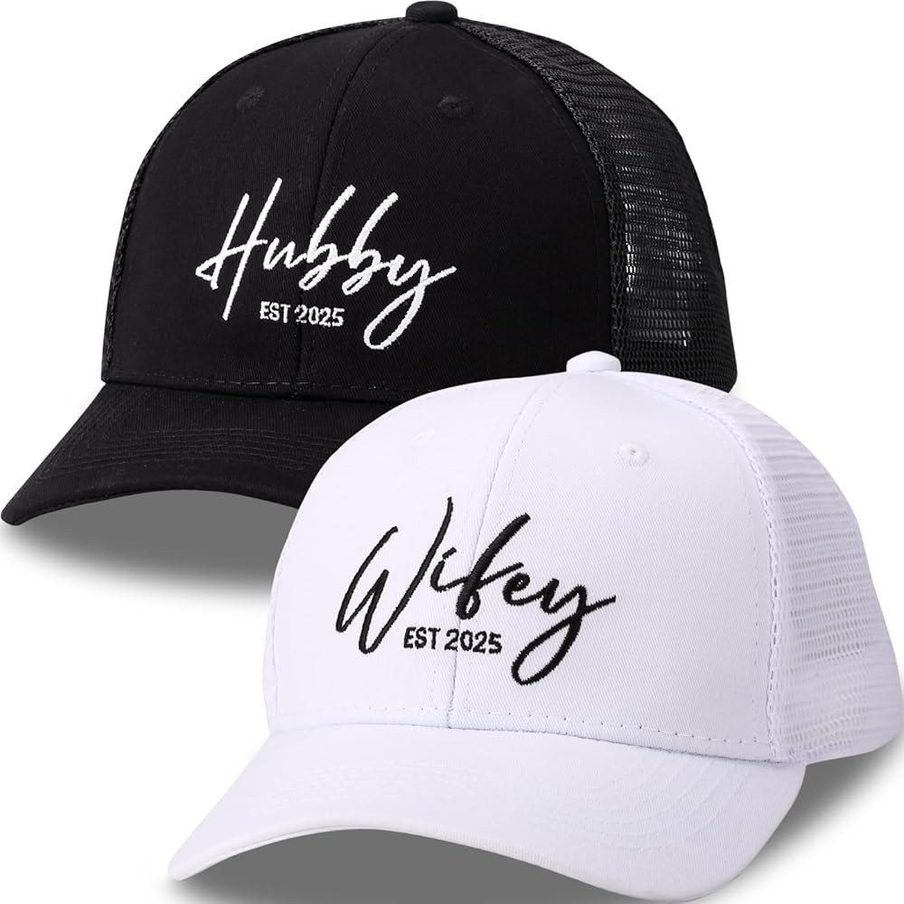 Hubby & Wifey EST 2025 Hats for Newlywed Couple -Embroidered Matching Hats for Women Men, Unique ... | Amazon (US)