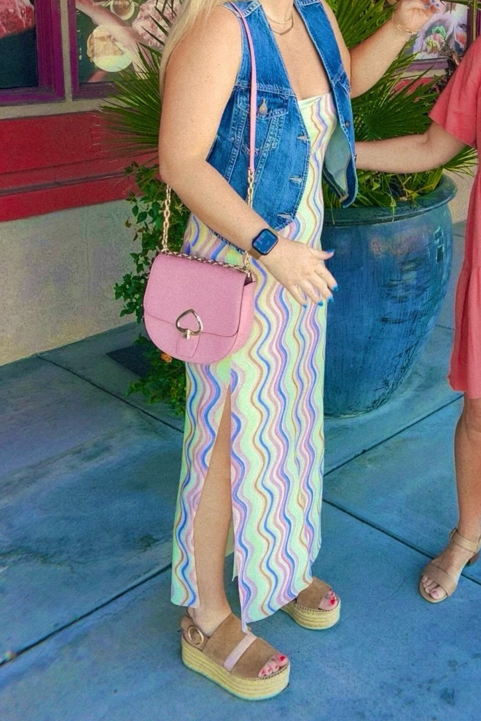Spring/summer dress! Styled with a denim vest, platform sandals, and the cutest pink purse💕♠️!

#LTKFestival #LTKBeauty #LTKGiftGuide