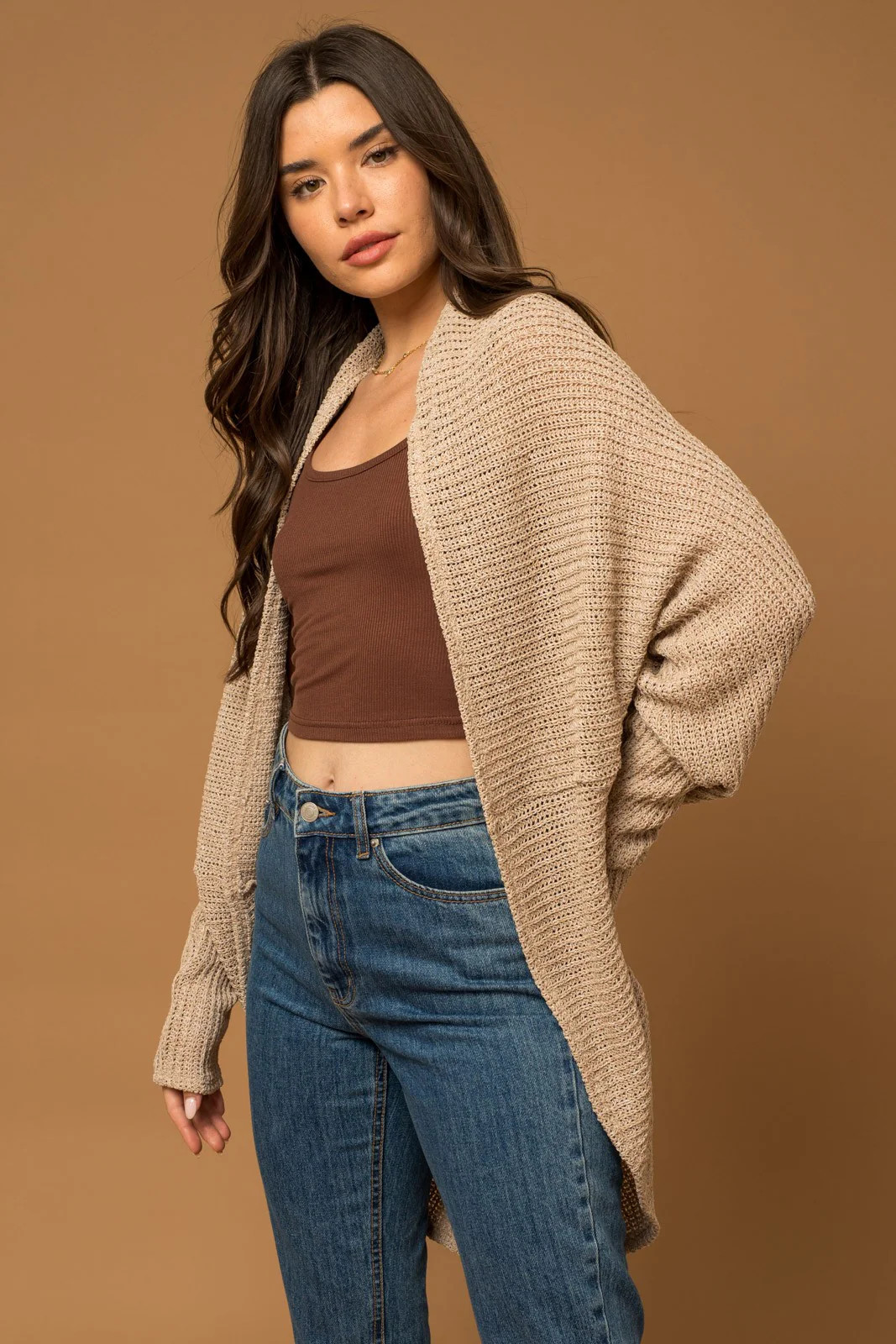 Beige Open Knit Dolman Sleeve Cardigan | PinkBlush Maternity