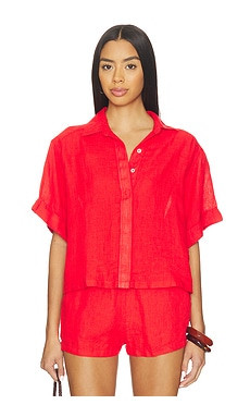 PQ Linen Button Up Top in Red from Revolve.com | Revolve Clothing (Global)