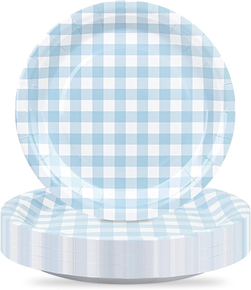 48Pcs 7 Inches Gingham Party Supplies Blue Paper Plates Disposable Plaid Decorative Dinner Desser... | Amazon (US)