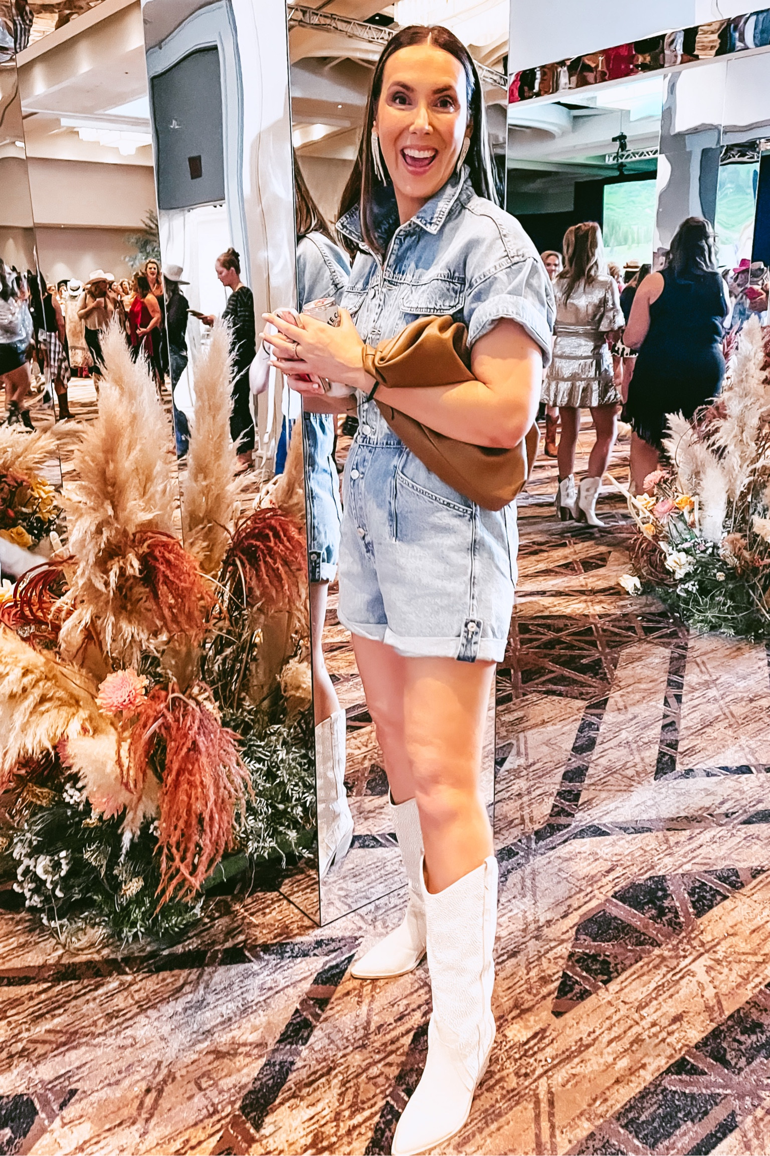 Med in the Jumpsuit. Boots fit true to size  

Nashville Outfit Cowboy Boots Denim Jumpsuit 