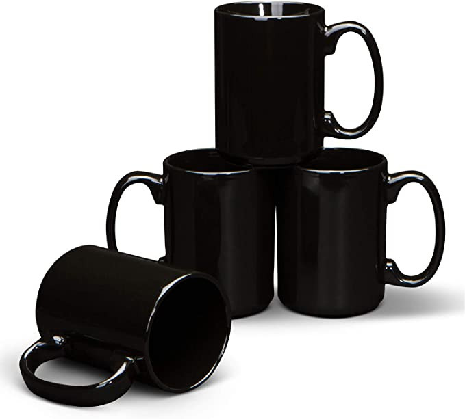 Serami Black Ceramic Classic Coffee Mugs Large Handles with 15oz Capacity, Set of 4 | Amazon (US)