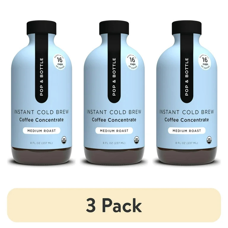 (3 pack) Pop & Bottle Instant Cold Brew Coffee Concentrate, Medium Roast, Shelf-Stable, 8 fl oz | Walmart (US)