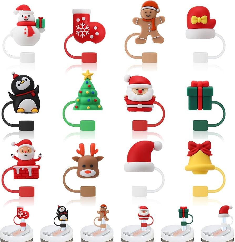 12 Pcs Christmas Straw Cover Cap,Christmas Reusable Straw Toppers for Cup Accessories 30&40 Oz Tu... | Amazon (US)