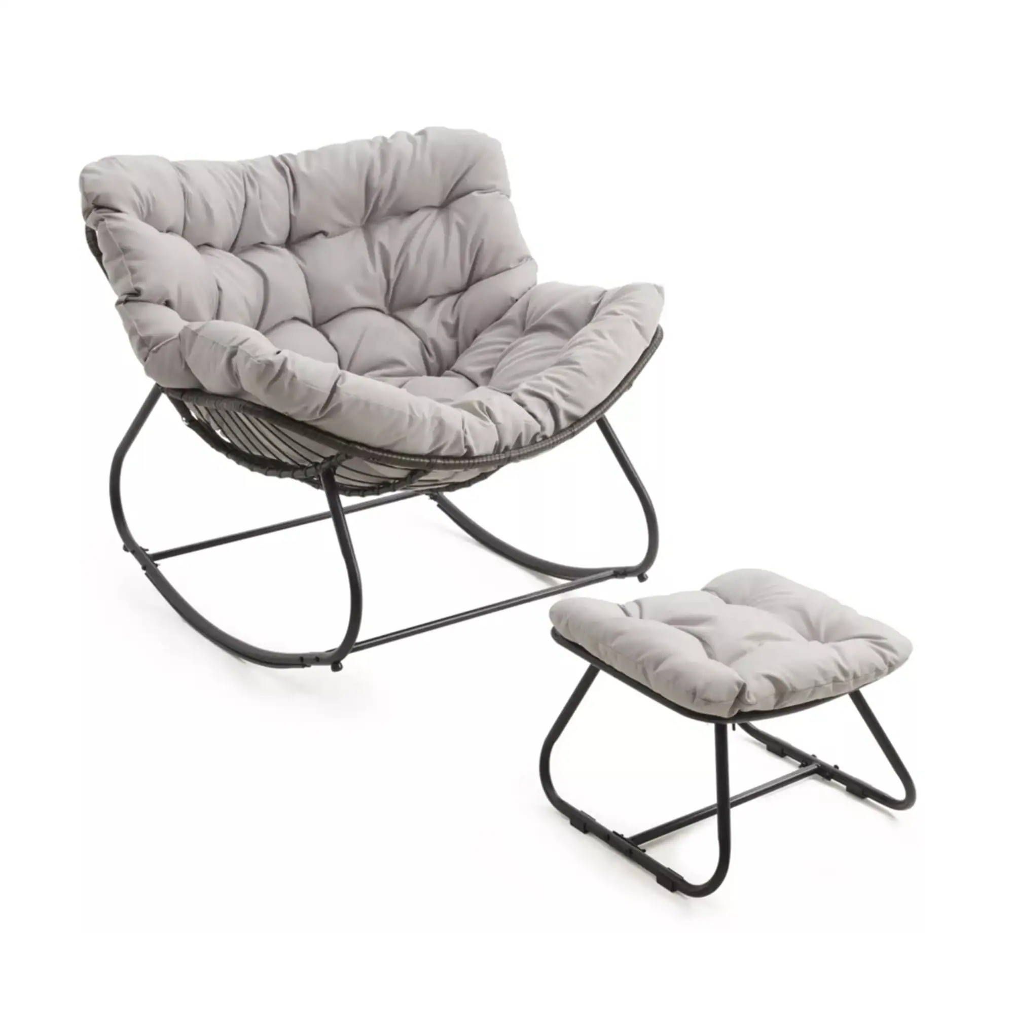 Mondawe Light Gray Egg Rocking Chair with Ottoman All Weather Wicker Lounge and Cushions one_size | MO-TB-55171 | Lowe's
