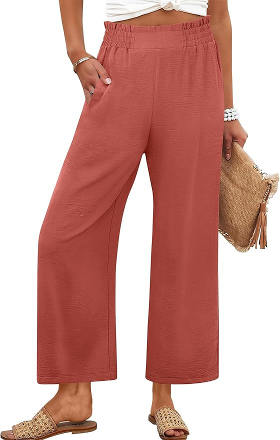 ANRABESS Womens Wide Leg Palazzo Pants Summer Beach High Waisted Cropped Flowy Pants 2026 Dressy ... | Amazon (US)