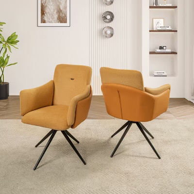 Set of 2 360° Swivel Accent Chair Upholstered Office Chair Task Chair Dining Chair Arm Chair Makeup Chair, Orange - ModernLuxe | Target