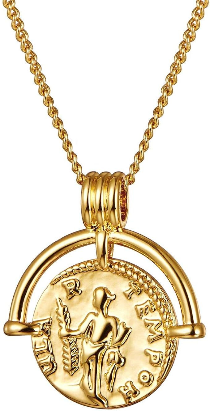 Coin Necklace 18K Gold Plated Vintage Coin Pendant Gold Necklace for Women Girls | Amazon (US)
