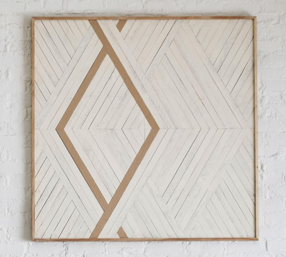Aleksandra Zee Inlaid Wood Wall Art - White & Camel | Pottery Barn (US)